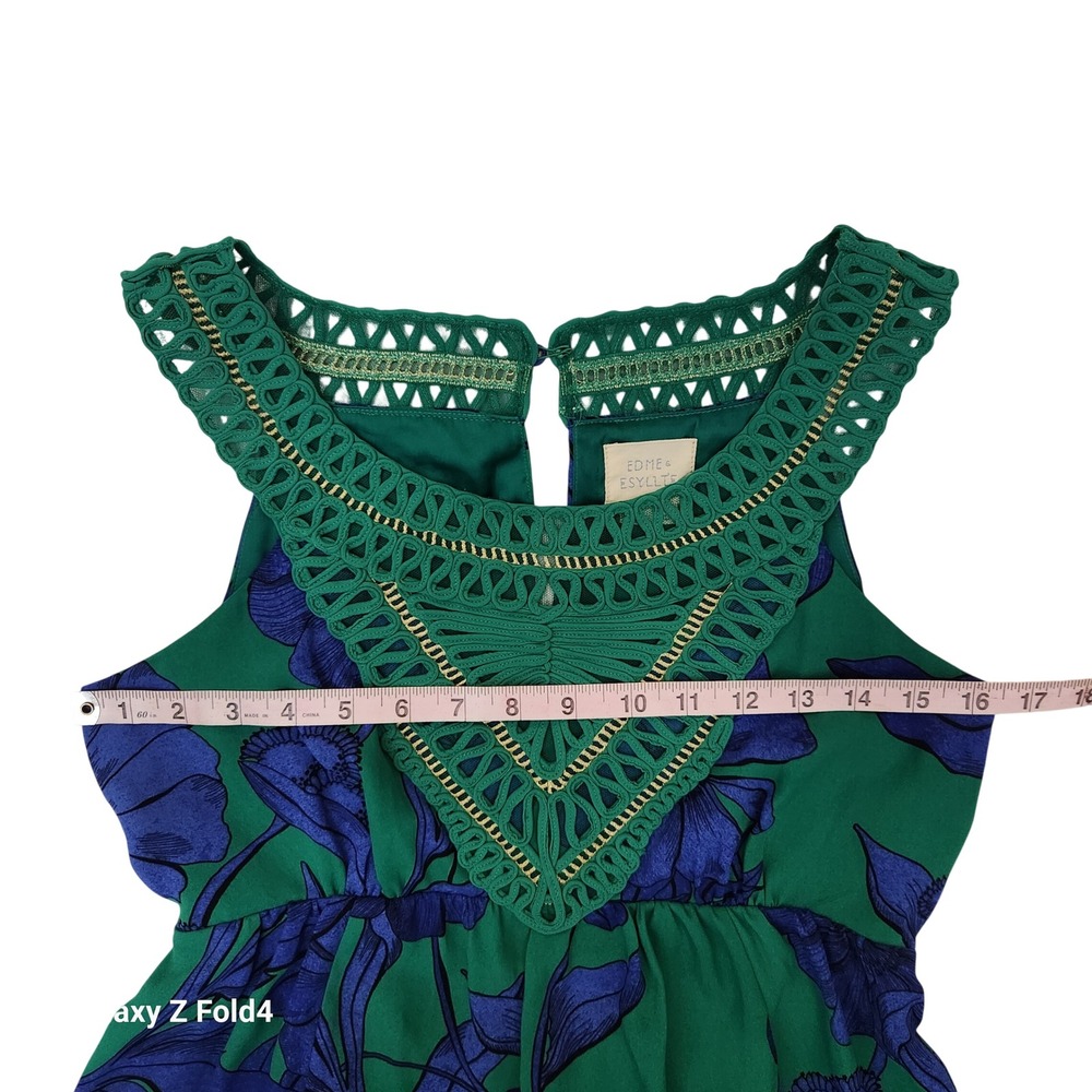 Edme & Esyllte Anthropologie Green Blue Floral Crochet‎ Bib Maxi Dress US 4 - Picture 3 of 7
